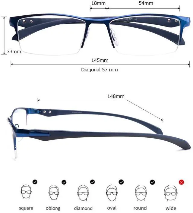 Alt view image 5 of 5 - PRIVOZA Blue Light Glasses for Men Semi Rimless Rectangular Computer Glasses Blue Blocker Anti Glare UV400 Protection (Blue)