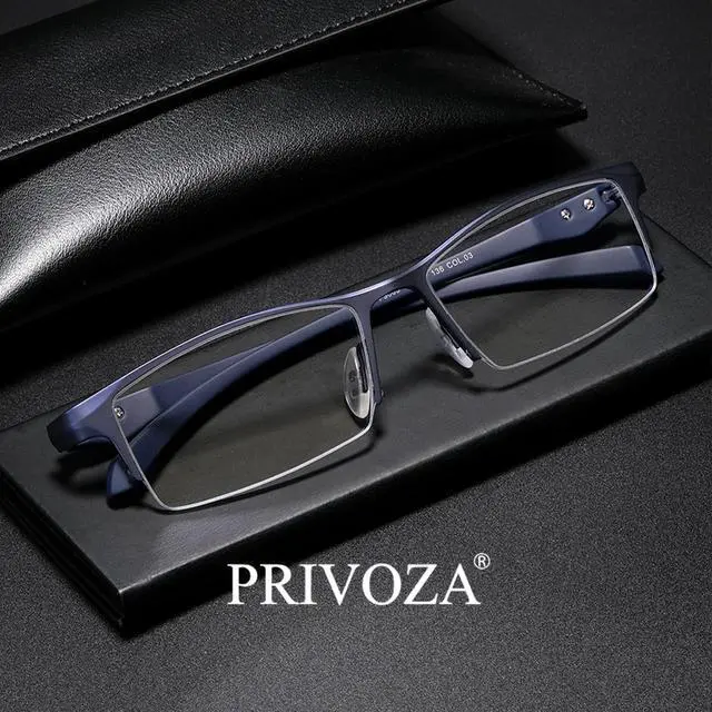 Alt view image 3 of 5 - PRIVOZA Blue Light Glasses for Men Semi Rimless Rectangular Computer Glasses Blue Blocker Anti Glare UV400 Protection (Blue)