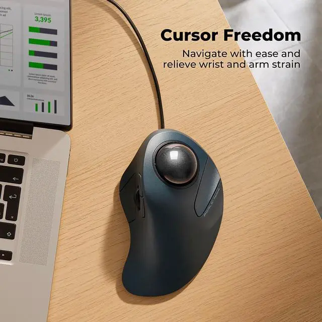 Alt view image 4 of 5 - PORLEI Wired Trackball Mouse, Easy Index Finger Control, Ergonomic Comfort Design Reduces Muscle Strain, Precision and Smooth Tracking, Compatible for PC, Laptop, Windows, Mac-Black