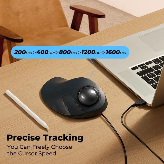 Alt view image 5 of 5 - PORLEI Wired Trackball Mouse, Easy Index Finger Control, Ergonomic Comfort Design Reduces Muscle Strain, Precision and Smooth Tracking, Compatible for PC, Laptop, Windows, Mac-Black