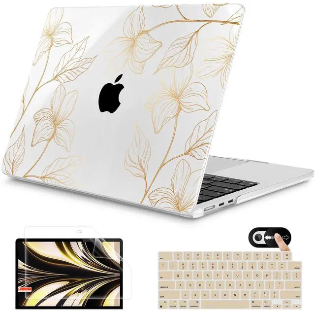 Main image of Mektron for 2025 M4 MacBook Air 13.6 Inch A3240 Case Fits 2023 A2681 M2 2024 A3113 M3 Chip with Liquid Retina Display Touch ID, Printed Plastic Hard Shell Cover for MacBook Air 13.6", Gold Flower S718