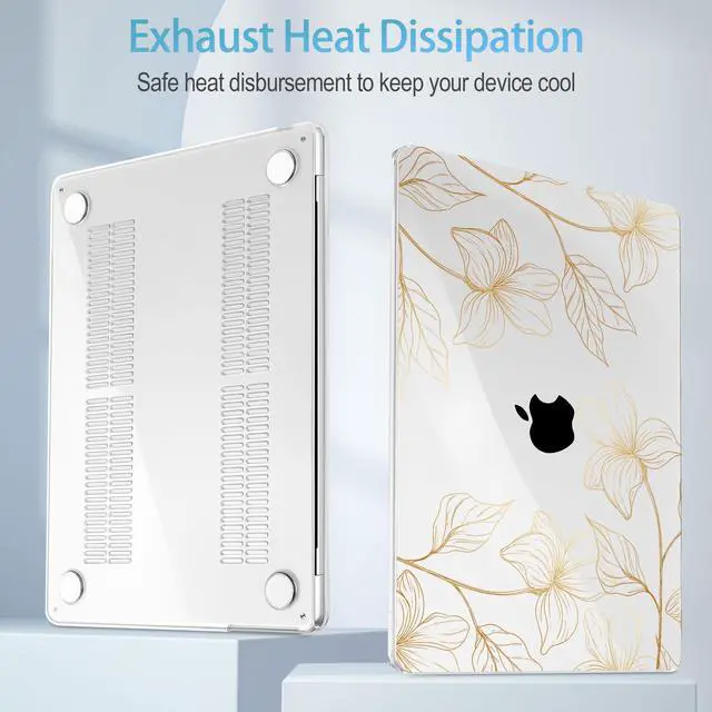 Alt view image 4 of 5 - Mektron for 2025 M4 MacBook Air 13.6 Inch A3240 Case Fits 2023 A2681 M2 2024 A3113 M3 Chip with Liquid Retina Display Touch ID, Printed Plastic Hard Shell Cover for MacBook Air 13.6", Gold Flower S718