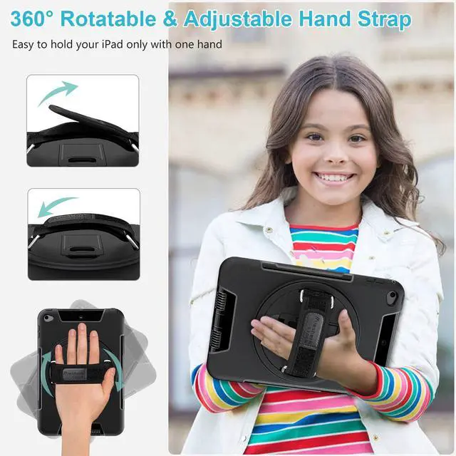 Alt view image 4 of 5 - Case for iPad mini 5/4 7.9 INCH: TPU Cover for iPad mini 5th/4th Generation 7.9 Inch 2019/2015 with- Screen Protector- Stand- Handle- Shoulder Strap- Pencil Holder- Black