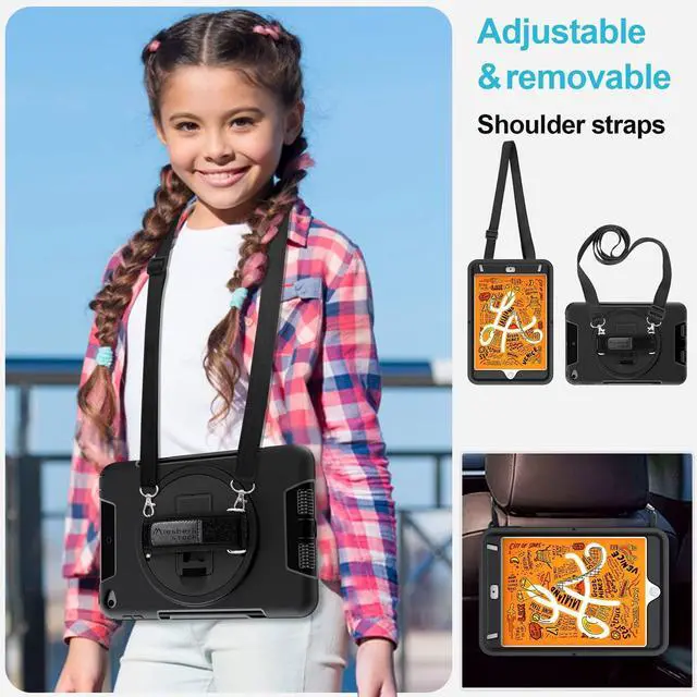 Alt view image 5 of 5 - Case for iPad mini 5/4 7.9 INCH: TPU Cover for iPad mini 5th/4th Generation 7.9 Inch 2019/2015 with- Screen Protector- Stand- Handle- Shoulder Strap- Pencil Holder- Black