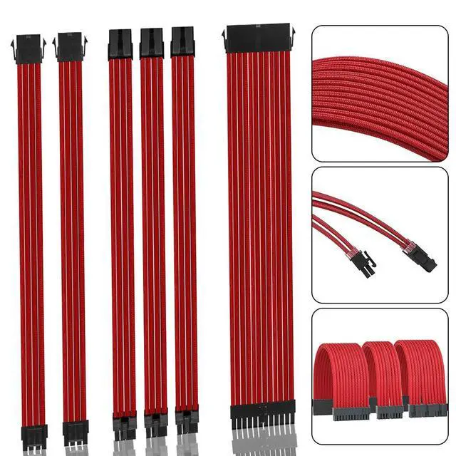 Alt view image 5 of 5 - 18AWG PSU Cable Extension Kits, Power Supply Mod Sleeve Extension Cable, 24Pin ATX Cable2x8Pin4+4 EPS Cable3X 8Pin6+2 PCI-E for PSU Cable (Red)