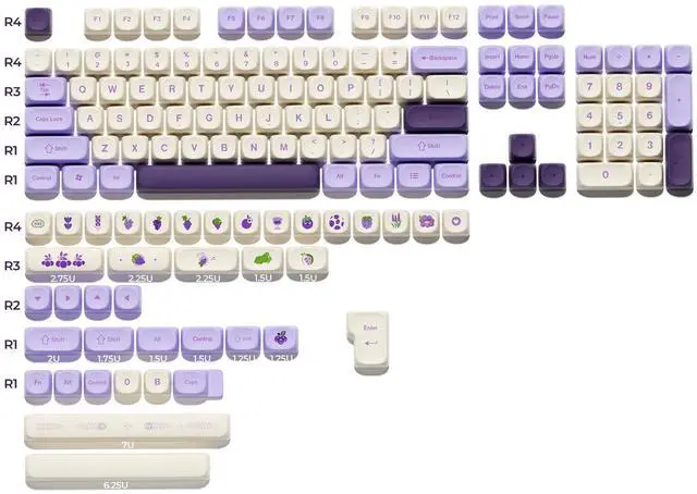 Alt view image 2 of 5 - XVX MOA Profile Purple Grape Theme PBT Dye-Sub Keycaps, Custom Keycap Set for Mechanical Keyboards (Compatible with Cherry MX Switches, Purple & White Design)