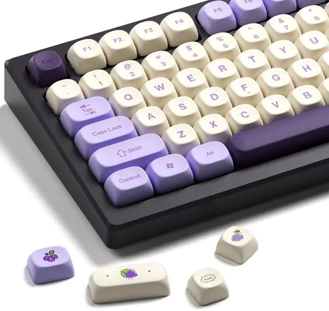 Main image of XVX MOA Profile Purple Grape Theme PBT Dye-Sub Keycaps, Custom Keycap Set for Mechanical Keyboards (Compatible with Cherry MX Switches, Purple & White Design)