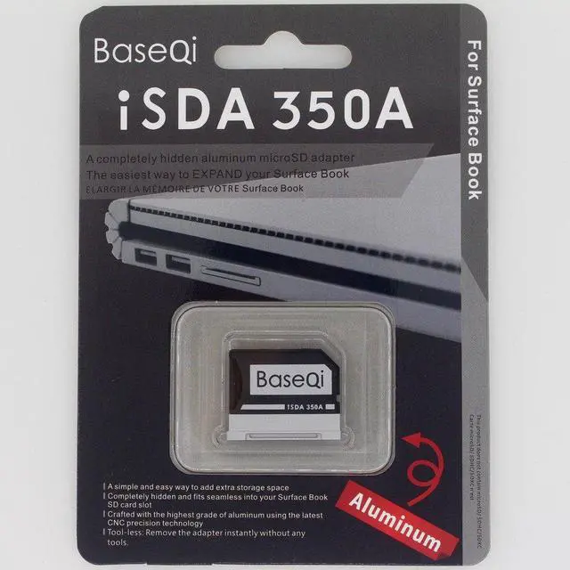 Alt view image 2 of 5 - BASEQI Aluminum MicroSD Adapter for Microsoft Surface Book 13.5" (Model-350A) - Add up to 1TB of extra storage space