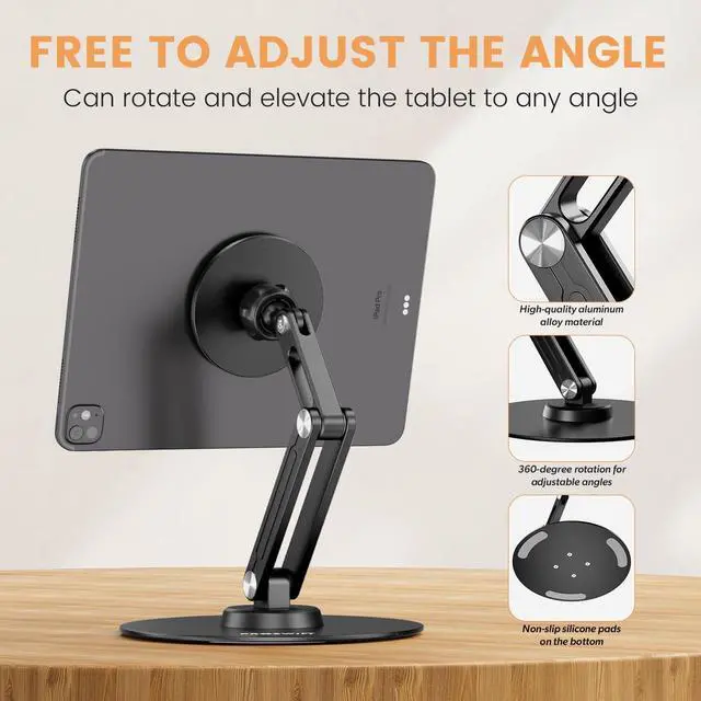 Alt view image 3 of 5 - PROSWIFT Magnetic ipad Stand, Foldable Aluminum Alloy Tablet Stand for Desk, 360° Adjustable Rotatable Tablet Holder, Portable Accessories for Home Office Meeting Room