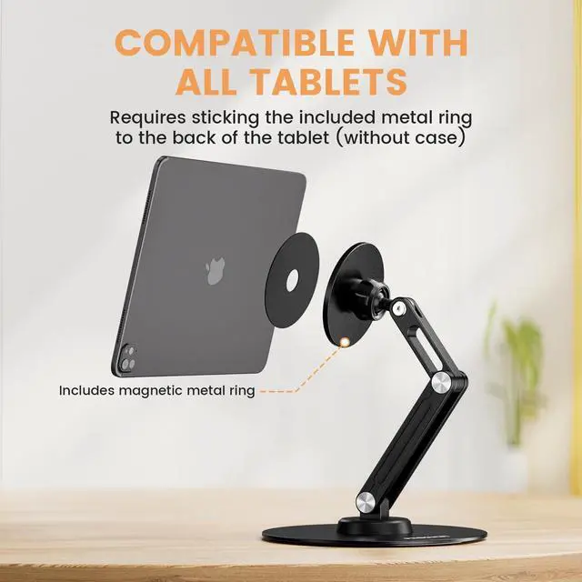 Alt view image 4 of 5 - PROSWIFT Magnetic ipad Stand, Foldable Aluminum Alloy Tablet Stand for Desk, 360° Adjustable Rotatable Tablet Holder, Portable Accessories for Home Office Meeting Room