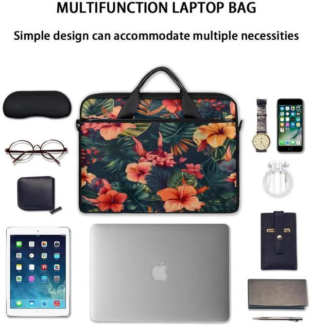 Alt view image 3 of 5 - Laptop Bag for Women Men Waterproof Laptop Shoulder Bag 14-15.6 Inch Computer Messenger Bag Carrying Case (Tropical Flowers Design)
