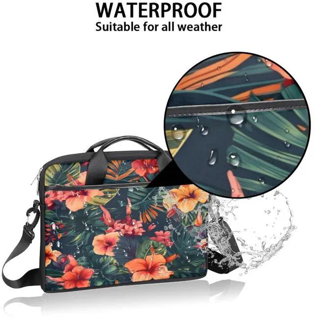 Alt view image 5 of 5 - Laptop Bag for Women Men Waterproof Laptop Shoulder Bag 14-15.6 Inch Computer Messenger Bag Carrying Case (Tropical Flowers Design)