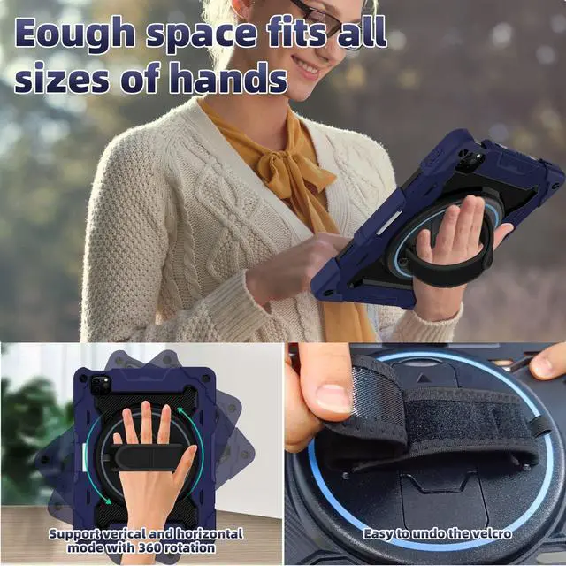 Alt view image 3 of 5 - ROSROME For iPad Air 5th 4th Generation 10.9 inch Case with Screen Protector [15ft Drop Protection] iPad Pro 11 Case 4th 3rd 2nd 1st Gen (2022 2021 2020 2018) for Kids W/ 360 Stand Hand/Shoulder Strap