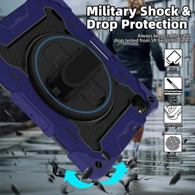 Alt view image 4 of 5 - ROSROME For iPad Air 5th 4th Generation 10.9 inch Case with Screen Protector [15ft Drop Protection] iPad Pro 11 Case 4th 3rd 2nd 1st Gen (2022 2021 2020 2018) for Kids W/ 360 Stand Hand/Shoulder Strap