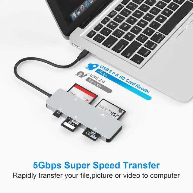 Alt view image 3 of 5 - CFast 2.0 Card Reader, USB C CFast Card Reader 3.0 5Gbps CFast/CF/SD/TF/XD - 5 in 1 Memory Card Reader/Adapter for San Disk, Lexar, Transcend, Sony Card, Read CFast/TF/SD/XD/CF 5 Cards Simultaneously