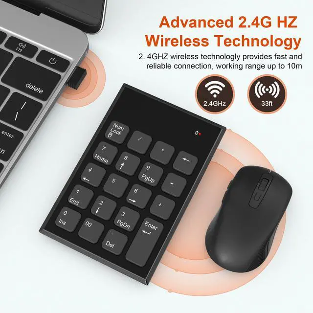 Alt view image 2 of 5 - Wireless Number Pad and Mouse, 19 Keys Portable Ultra Slim 2.4GHz 10 Key USB Keypad and 3 Adjustable DPI Silent Mouse Set for Laptop, Notebook, Desktop, PC Computer - Use One USB Receiver