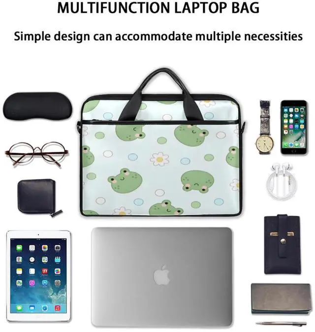 Alt view image 3 of 5 - Laptop Bag for Women Men Waterproof Laptop Shoulder Bag 14-15.6 Inch Computer Messenger Bag Carrying Case (Cartoon Frogs)