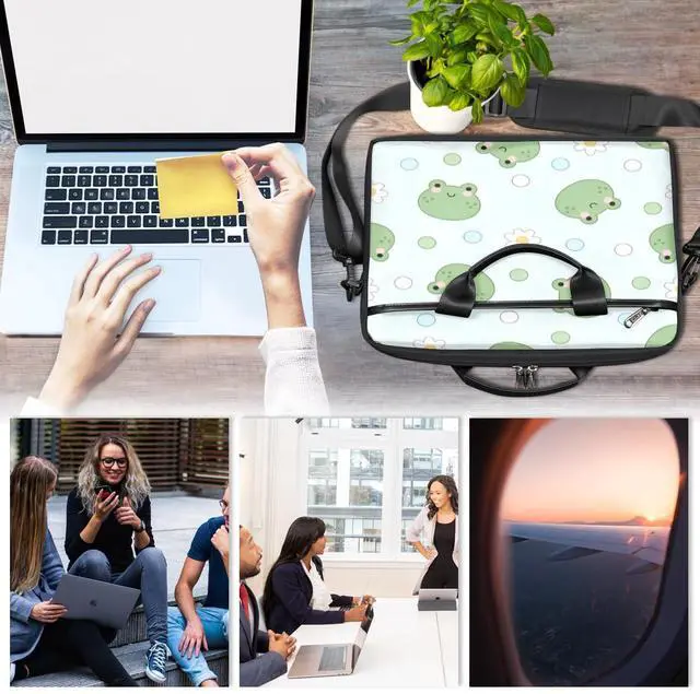 Alt view image 4 of 5 - Laptop Bag for Women Men Waterproof Laptop Shoulder Bag 14-15.6 Inch Computer Messenger Bag Carrying Case (Cartoon Frogs)