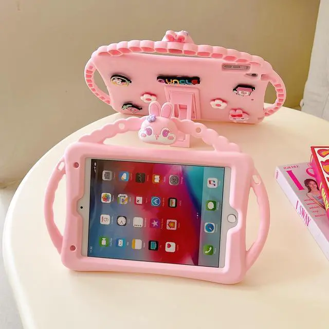 Alt view image 2 of 5 - Paorixln for iPad Mini 7th Generation 2024 Case Kids Girls, Shockproof Protective Silicone Case for iPad Mini 6th Generation 8.3 inch 2021 with 3 Handles,Straps & Mini Wallet, Cartoon Bunny(Pink)