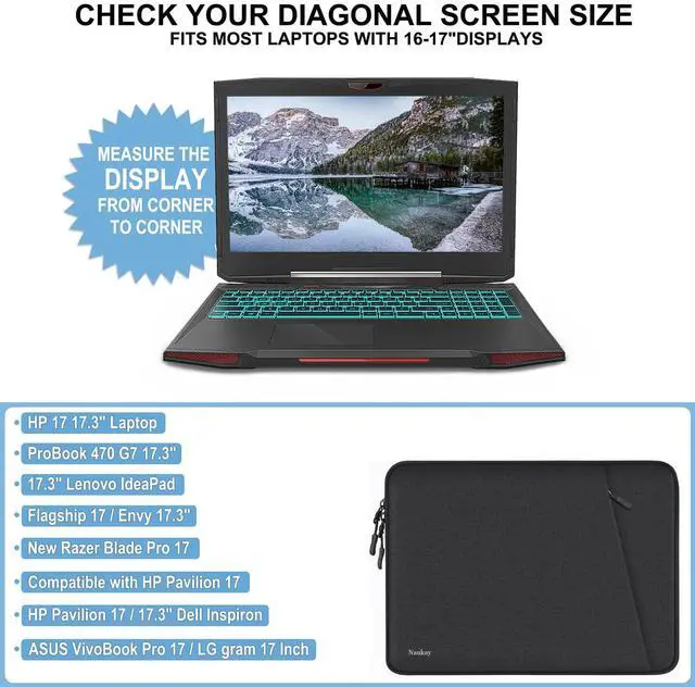 Alt view image 4 of 5 - Laptop Sleeve Bag 17 Inch, Shockproof Protective Computer Sleeve Cover with Accessories Pocket, Water Resistant Traveling Carrying Laptop Bag Compatible for 17.3 Inch Dell HP Acer Asus Lenovo, Black