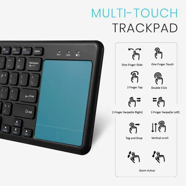 Alt view image 3 of 5 - Perixx PERIBOARD-716 Wireless Keyboard with Touchpad, Support Multiple Devices Connection with TV, Tablet and Smartphone, X Type Scissor Keys, Black, US English Layout