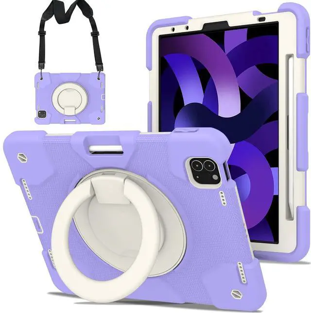 Main image of SCSVPN for iPad Air 5th/4th Generation Case 10.9'', Protective Kids Case for iPad Pro 11 Inch 2022 2021 2020 2018(4th/3rd/2nd/1st gen) with Pencil Holder-Rotation Stand/Handle-Shoulder Strap, Purple