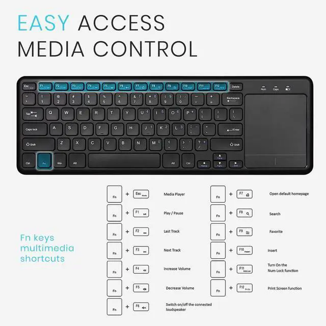 Alt view image 5 of 5 - Perixx PERIBOARD-716 Wireless Keyboard with Touchpad, Support Multiple Devices Connection with TV, Tablet and Smartphone, X Type Scissor Keys, Black, US English Layout