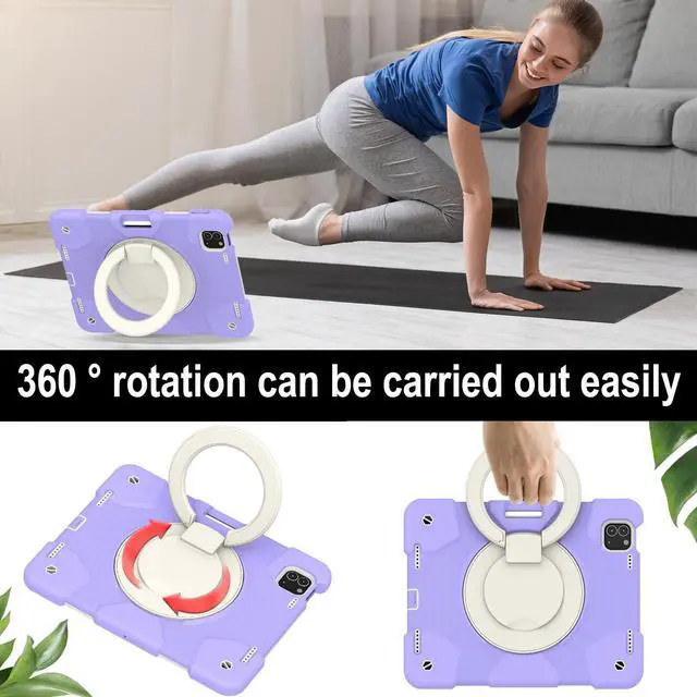 Alt view image 5 of 5 - SCSVPN for iPad Air 5th/4th Generation Case 10.9'', Protective Kids Case for iPad Pro 11 Inch 2022 2021 2020 2018(4th/3rd/2nd/1st gen) with Pencil Holder-Rotation Stand/Handle-Shoulder Strap, Purple