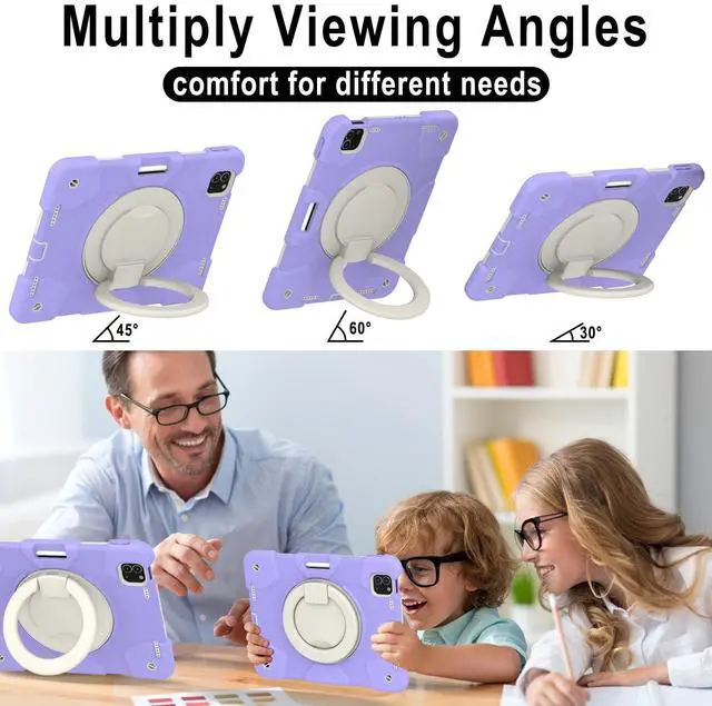 Alt view image 4 of 5 - SCSVPN for iPad Air 5th/4th Generation Case 10.9'', Protective Kids Case for iPad Pro 11 Inch 2022 2021 2020 2018(4th/3rd/2nd/1st gen) with Pencil Holder-Rotation Stand/Handle-Shoulder Strap, Purple