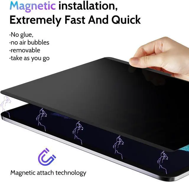 Alt view image 2 of 5 - Peslv Magnetic Privacy Screen Protector for iPad Pro 11 Inch 5th (2024, M4), Removable Anti Blue Light Glare Spy Private Filter, High Sensitive Bubble-Free Easy Install Black Security Screen