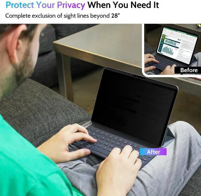 Alt view image 3 of 5 - Peslv Magnetic Privacy Screen Protector for iPad Pro 11 Inch 5th (2024, M4), Removable Anti Blue Light Glare Spy Private Filter, High Sensitive Bubble-Free Easy Install Black Security Screen