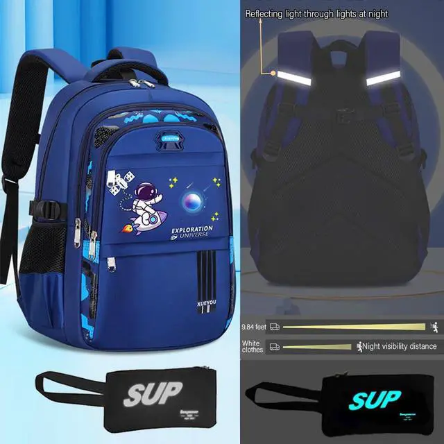 Alt view image 2 of 5 - Relaxmate Girl Backpack for Boys. Bookbag for School with Anti-Theft Lock,Cool Backpack for Boys Includes Pencil Bag,Teenage Boys School Backpack Children Leisure Day Bag Student Book Bag Blue