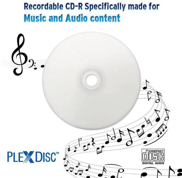 Alt view image 5 of 5 - PlexDisc 52x Digital Audio Music CD-R Disc 700MB White Inkjet Printable - 100 PK Spindle (FFP)