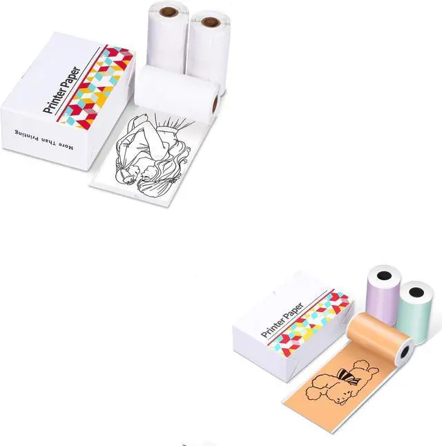 Main image of Ponek T02 White Self-Adhesive Paper, Black On White Paper, 50mm x 3.5m, 3 Rolls and T02/M02X/M02L Purple/Green/Orange Thermal Paper-20-Year Sticky 50mmx3.5m for Journal, 3 Rolls