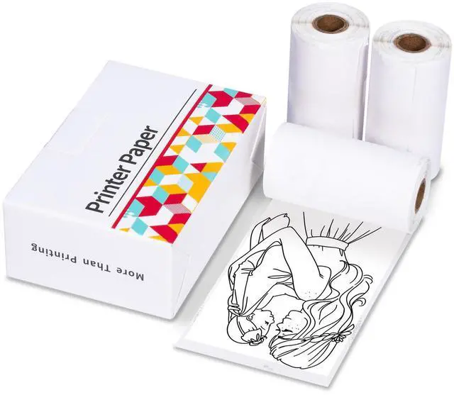 Alt view image 2 of 5 - Ponek T02 White Self-Adhesive Paper, Black On White Paper, 50mm x 3.5m, 3 Rolls and T02/M02X/M02L Purple/Green/Orange Thermal Paper-20-Year Sticky 50mmx3.5m for Journal, 3 Rolls