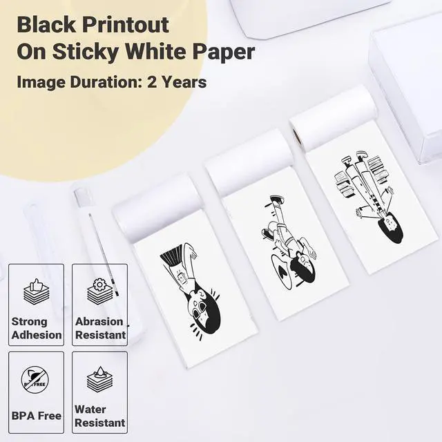 Alt view image 3 of 5 - Ponek T02 White Self-Adhesive Paper, Black On White Paper, 50mm x 3.5m, 3 Rolls and T02/M02X/M02L Purple/Green/Orange Thermal Paper-20-Year Sticky 50mmx3.5m for Journal, 3 Rolls