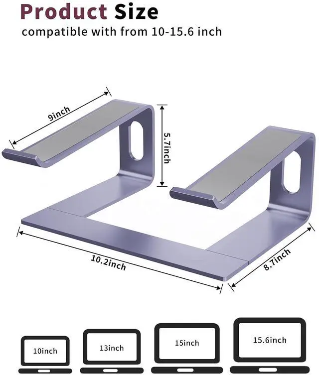 Alt view image 2 of 5 - ALASHI Laptop Stand for Desk, Aluminum Computer Riser, Ergonomic Notebook Holder, Detachable Metal Laptops Elevator, PC Cooling Mount Support 10 to 15.6 Inches Notebook, Light Purple