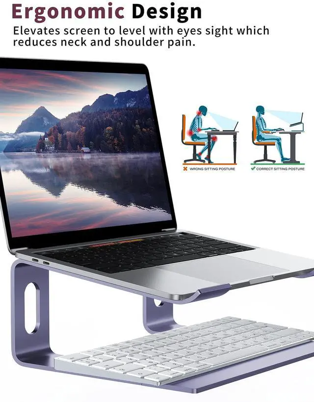 Alt view image 3 of 5 - ALASHI Laptop Stand for Desk, Aluminum Computer Riser, Ergonomic Notebook Holder, Detachable Metal Laptops Elevator, PC Cooling Mount Support 10 to 15.6 Inches Notebook, Light Purple