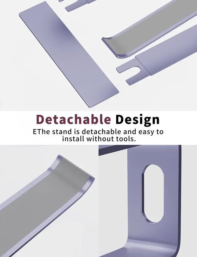 Alt view image 4 of 5 - ALASHI Laptop Stand for Desk, Aluminum Computer Riser, Ergonomic Notebook Holder, Detachable Metal Laptops Elevator, PC Cooling Mount Support 10 to 15.6 Inches Notebook, Light Purple