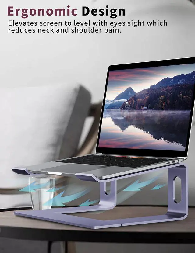 Alt view image 5 of 5 - ALASHI Laptop Stand for Desk, Aluminum Computer Riser, Ergonomic Notebook Holder, Detachable Metal Laptops Elevator, PC Cooling Mount Support 10 to 15.6 Inches Notebook, Light Purple