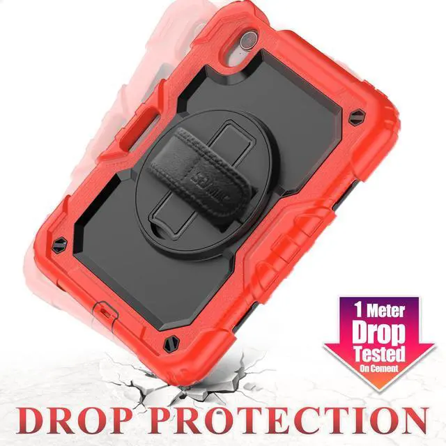 Alt view image 3 of 5 - SEYMAC stock Case for iPad mini 7 (A17 Pro) 2024/ Mini 6 8.3'' with Screen Protector Pencil Holder [360 Rotating Hand Strap] &Stand, Drop-Proof Case for iPad mini 7th/6th Generation 8.3", Black+Red