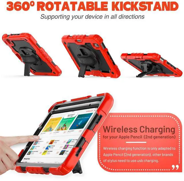 Alt view image 5 of 5 - SEYMAC stock Case for iPad mini 7 (A17 Pro) 2024/ Mini 6 8.3'' with Screen Protector Pencil Holder [360 Rotating Hand Strap] &Stand, Drop-Proof Case for iPad mini 7th/6th Generation 8.3", Black+Red