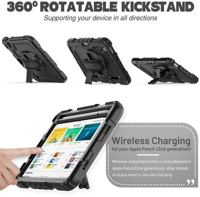 Alt view image 5 of 5 - SEYMAC stock Case for iPad Mini 7 (A17 Pro) 2024/ Mini 6 8.3'' with Screen Protector Pencil Holder [360 Rotating Hand Strap] &Stand, Drop-Proof Case for iPad Mini 7th/6th Generation 8.3", Black