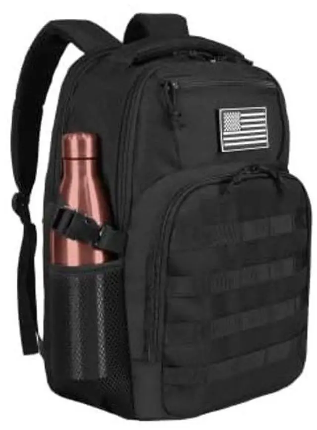 Main image of Ogguno 15'' Travel Laptop Backpack for Men, 25L Tactical College Backpacks with Water Pouches Both Sides, Portable Backpack for Men Women Business Work Bag Fight Approved, Small Black Backpack