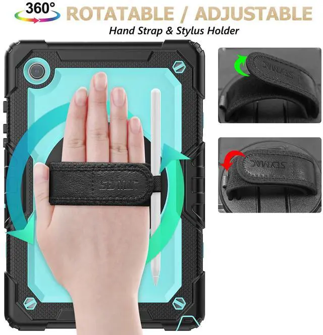 Alt view image 4 of 5 - SEYMAC stock Case for Samsung Galaxy Tab A9 8.7'', Full-Body Drop Protection Case with Screen Protector Pencil Holder [360° Rotating Hand Strap] &Stand, SkyBlue+Black