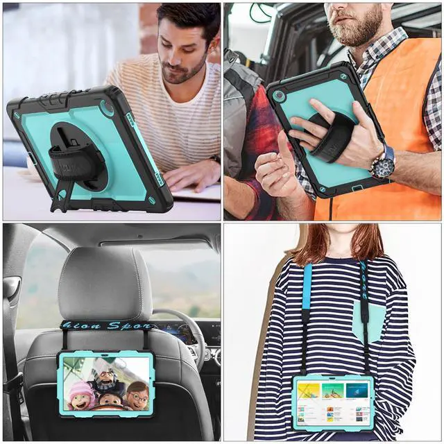 Alt view image 3 of 5 - SEYMAC stock Case for Samsung Galaxy Tab A9 8.7'', Full-Body Drop Protection Case with Screen Protector Pencil Holder [360° Rotating Hand Strap] &Stand, SkyBlue+Black