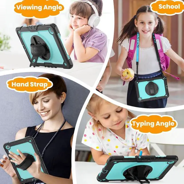 Alt view image 5 of 5 - SEYMAC stock Case for Samsung Galaxy Tab A9 8.7'', Full-Body Drop Protection Case with Screen Protector Pencil Holder [360° Rotating Hand Strap] &Stand, SkyBlue+Black