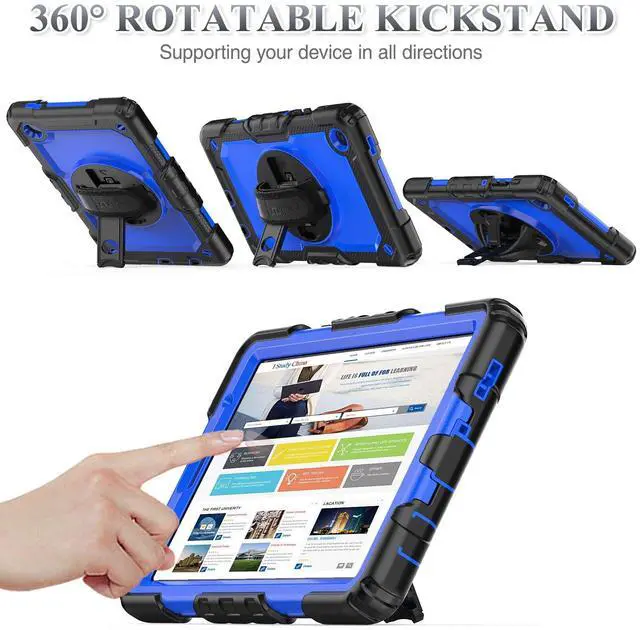 Alt view image 3 of 5 - SEYMAC stock Case for Samsung Galaxy Tab A7 Lite 8.7'' with Screen Protector Pencil Holder [360 Rotating Hand Strap] &Stand, Drop-Proof Case for Samsung A7 Lite 2021 SM-T220/T225/T227, Blue/Black