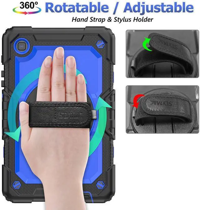 Alt view image 2 of 5 - SEYMAC stock Case for Samsung Galaxy Tab A7 Lite 8.7'' with Screen Protector Pencil Holder [360 Rotating Hand Strap] &Stand, Drop-Proof Case for Samsung A7 Lite 2021 SM-T220/T225/T227, Blue/Black
