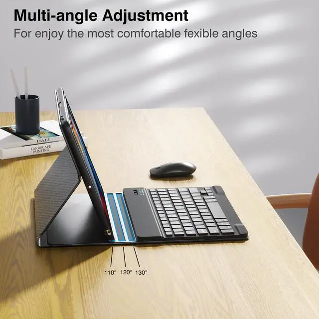 Alt view image 3 of 4 - OYEEICE Keyboard Case for iPad 9th Generation - Wireless Detachable Keyboard Folio Cover with Pencil Holder for iPad 9th/8th/7th Gen 10.2 inch, iPad Pro 10.5" & iPad Air 3rd Gen - Black